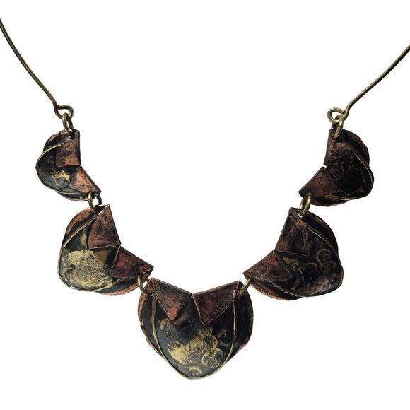 Boho Handcrafted Copper Brass Chunky Statement Bib Necklace Ethnic Jewelry Women - Picture 1 of 5
